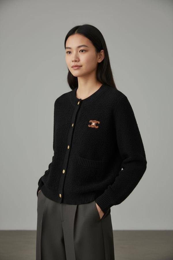 셀** 패치 라운드 부클 니트가디건 수입최고급