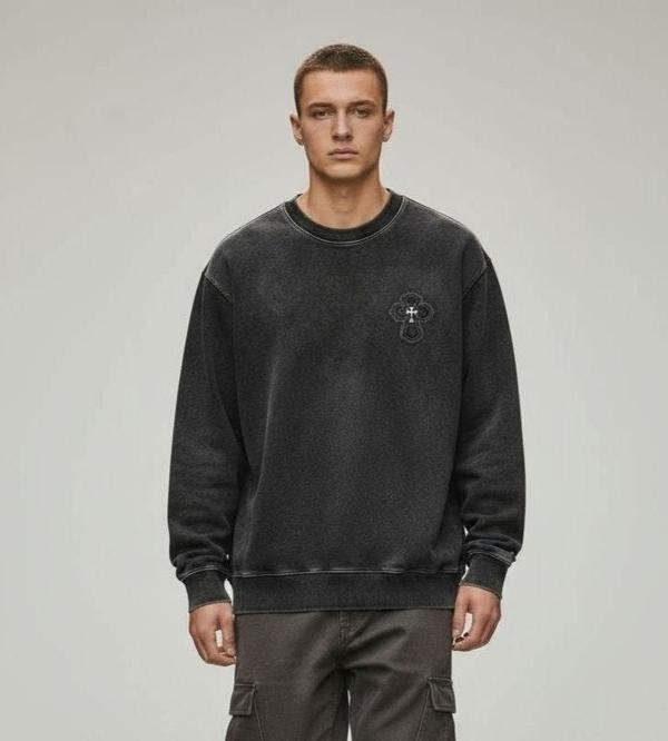 크* 십자가 엠보 말발굽패치 피그먼트 워싱 맨투맨수입최고급(남녀공용)