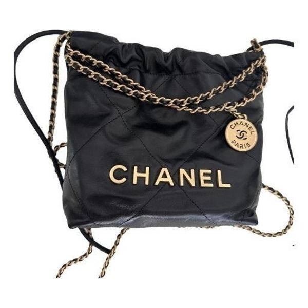 샤* 22백 미니 핸드백 유광 카프스킨 골드 메탈 ㅡ블랙 풀박스