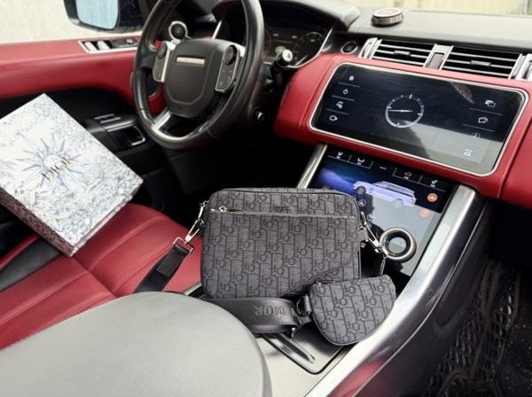 디* 크로스 새들 트리플 파우치 오블리크 자카드 블랙