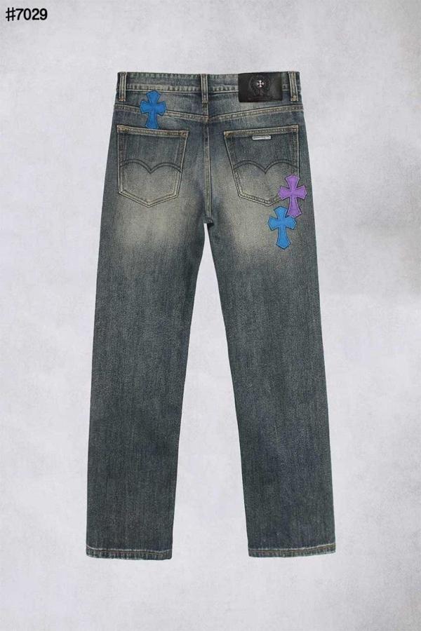 크* 컬러풀 세메터리 레더 패치 워싱 데님 팬츠