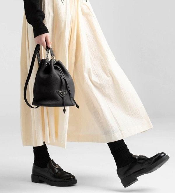 프** 고급 가죽 플로 버킷 백