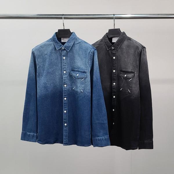 메* 키츠네 포켓자수 데님 셔츠