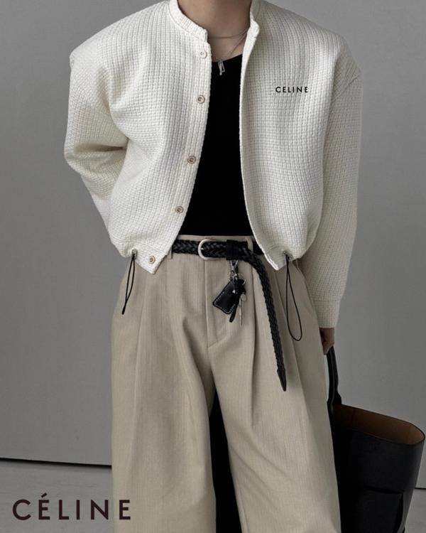 셀** 자수 트위드 크롭 오버핏 가디건