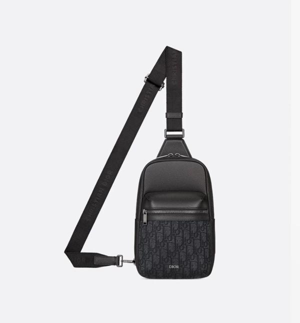 디* Rider 20 슬링백 블랙 Oblique 자카드  블랙 그레인 송아지 가죽