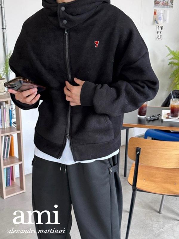 아* 하이넥 후리스 후드집업