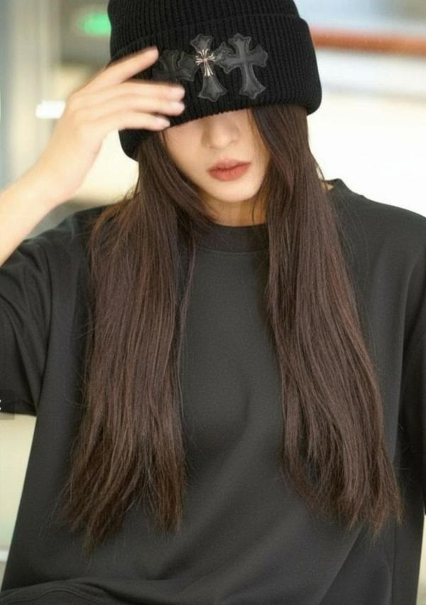 크* 크로스 레더패치 참 비니수입풀(남녀공용)