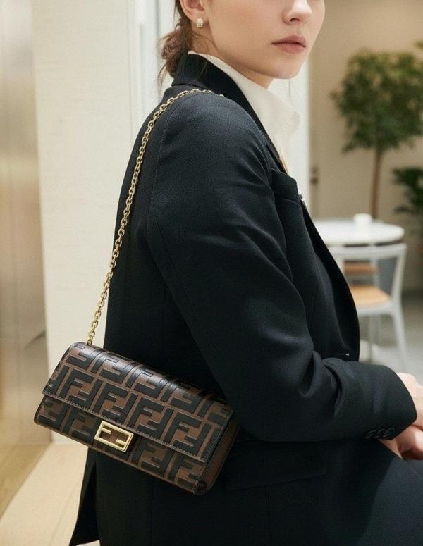 펜* FF레더 체인플랩 장지갑 수입최고급