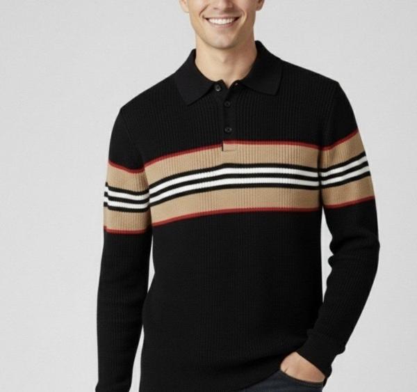 버** 옴므 스트라이프 카라 라인 니트