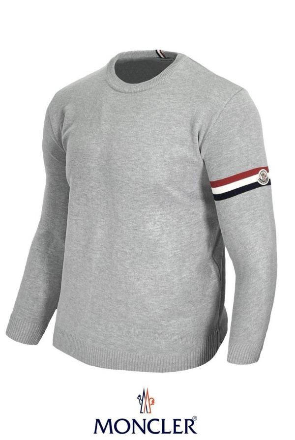 삼색라인 암밴드 와펜 울 라운드 클래식 니트