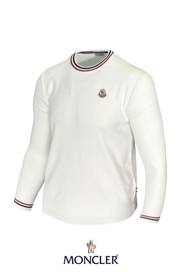 삼색라인 클래식 와펜 캐시 울 라운드 니트