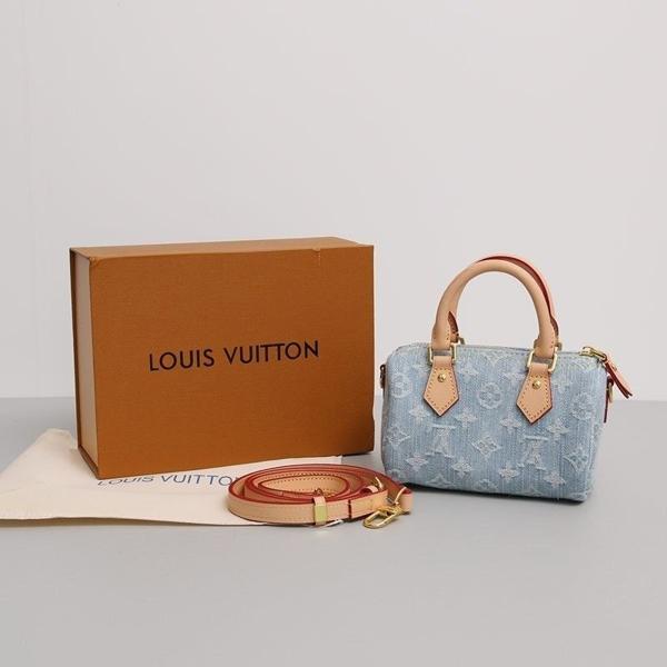 루* 나노 스피디 데님 모노그램 토트 크로스백