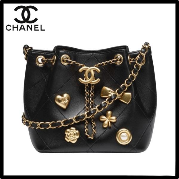 샤* 25FW 25K 체인 버킷백 CC로고 드로스트링 호보백 골드 스터드 블랙 AS5824 풀박스