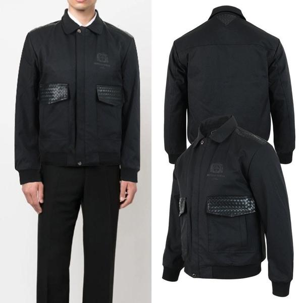 보** 격자레더포켓 코튼 블루종