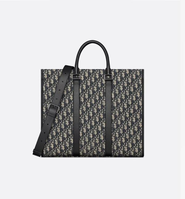 디* EastWest 토트백 베이지  블랙 Oblique 자카드 블랙 그레인 송아지 가죽