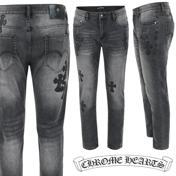 크* 멀티레더 패치 흑청 슬림 일자진