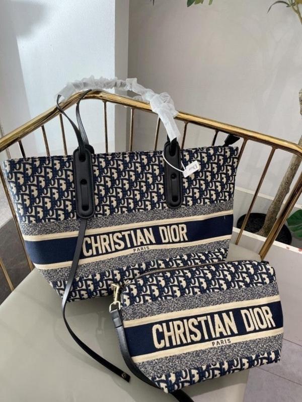 디* 오블리크 자수 쇼퍼백  파우치백 Set