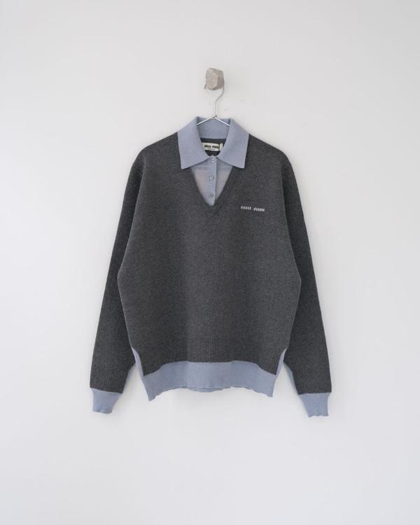 미*** 26 페이크 레이어드 울 폴로 스웨터  수입