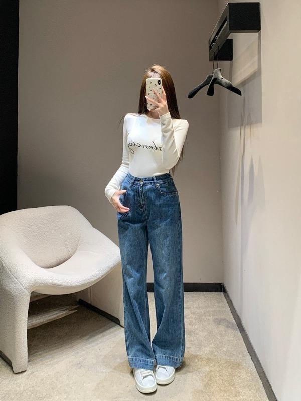 루* 로고 포켓 포인트 와이드핏 워싱 데님팬츠수입풀(여성)