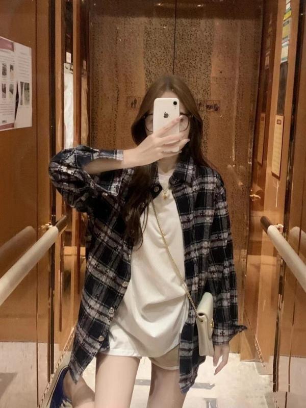 크* 십자가 패치 버튼 자가드 체크셔츠수입최고급(남녀공용)