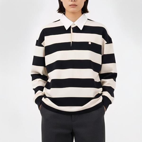 아** 스트라이프 카라긴팔(오버핏)