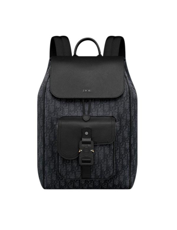 디* Saddle 플랩 백팩 블랙 D*or Oblique 자카드  블랙 그레인 송아지 가죽