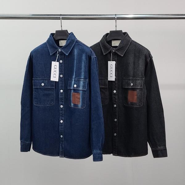 구* 레더패치 데님 셔츠