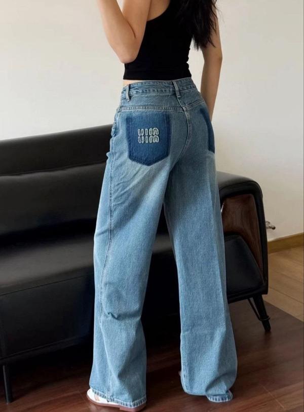 미*** 페이크 포켓 패치 로고 워싱 데님팬츠  수입