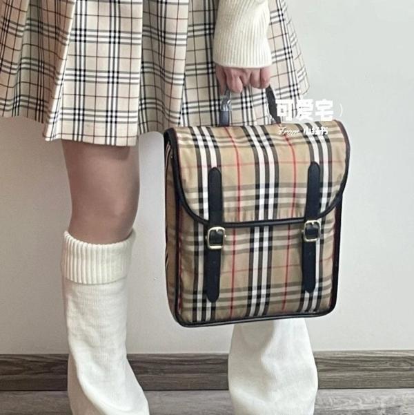 버** 빈티지 체크 에코닐 사첼 백팩