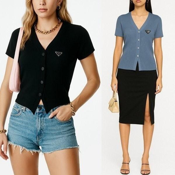 프** 브이넥 반팔가디건