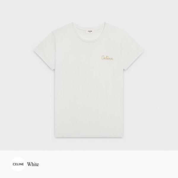 셀** 체인 스티치 골드 루렉스 자수 티셔츠