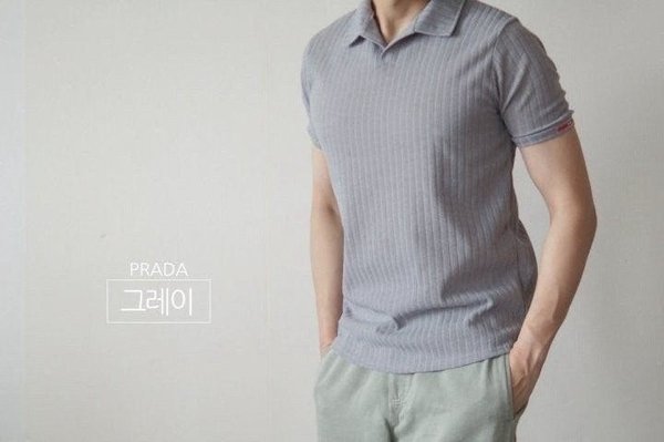 프** 레드라인 노버튼 카라 니트 반팔