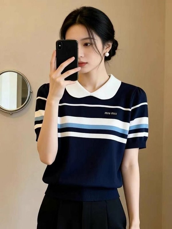 미*** 카라배색 스트라이프 니트