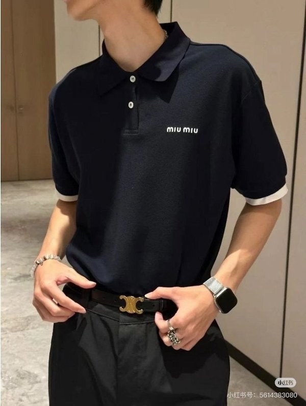 미*** 자수로고 레이어드 폴* 반팔셔츠 - 수입