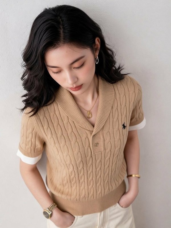 폴* 숄카라 배색 반팔니트