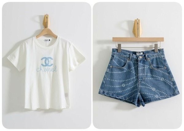 샤* CC로고 반팔티셔츠 & 데님 숏팬츠 SET