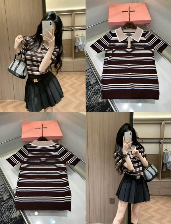 미*** 스트라이프 카라 반팔니트