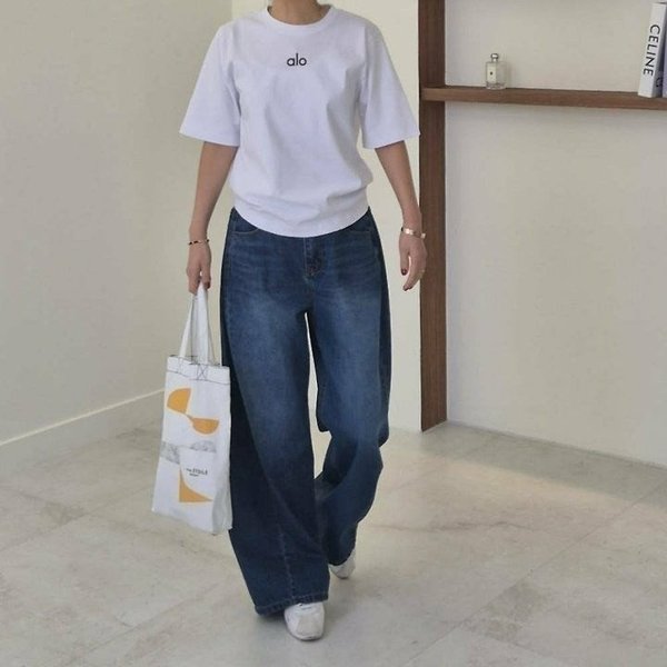 알* 자수 5부 티셔츠