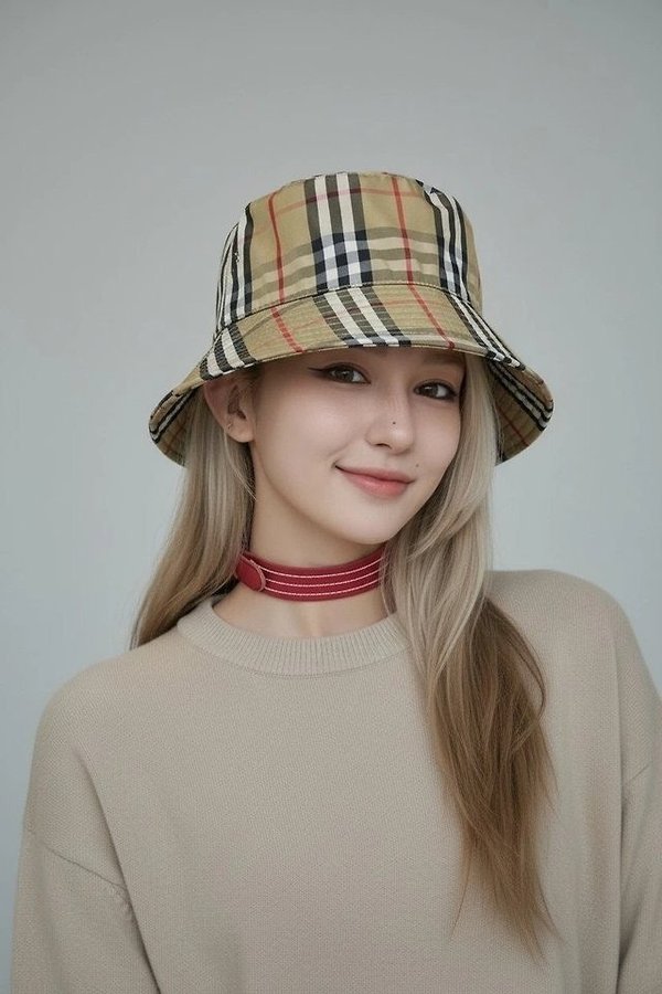 버** 빈티지 체크 버킷햇 ✔수입