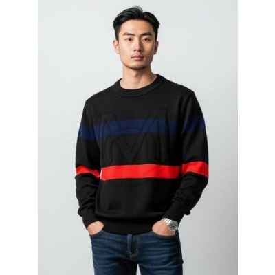 암로고 컬러 자카드 라운드 니트수입최고급(남녀공용)