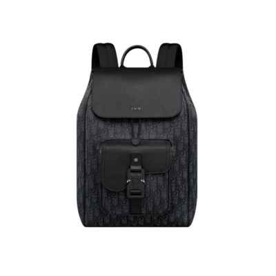 디* Saddle 플랩 백팩 블랙 D*or Oblique 자카드  블랙 그레인 송아지 가죽