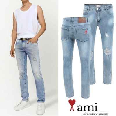 아* 드 꾀흐 레터링 데미지 워싱 슬림진