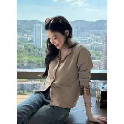 버** 체크 포인트 라운드 가디건 수입풀