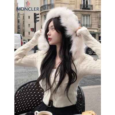 리얼 퍼 꽈배기 투웨이 후드 니트집업