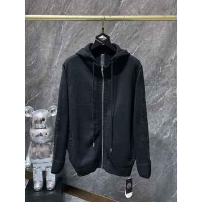 크* 가죽패치 니트 후드 집업