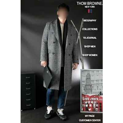 톰* Glen Check 더블 롱 코트 (글렌 체크 더블 롱코트)