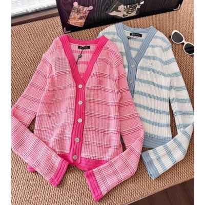 샤* 25 오픈워크 스트라이프 브러시 스티치 니트 가디건  수입