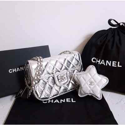 샤* 고급 24크루즈 스타코인퍼스 미니 플랩 백 실버