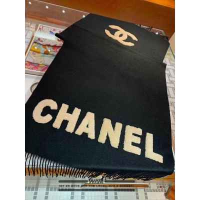 샤* 캐시미어 베이직 로고 블랙 숄