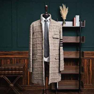 톰* 사선완장 글렌체크 울 코트